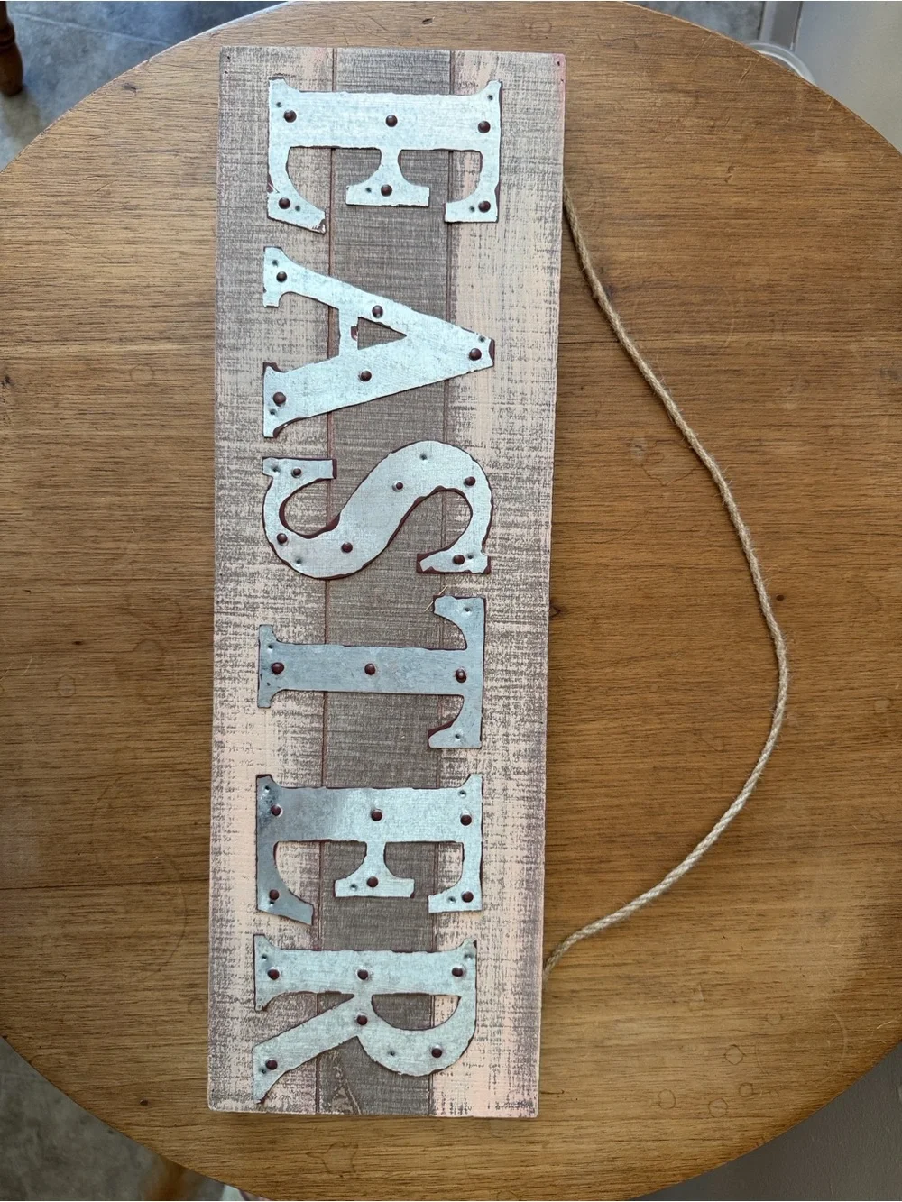Rustic 'EASTER' Wall Sign in Distressed tan, silver , brown red and brown